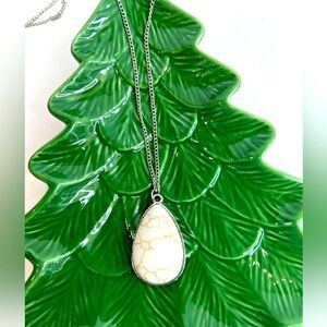 Teardrop Shaped Pendant and silver tone Chain preloved necklace
